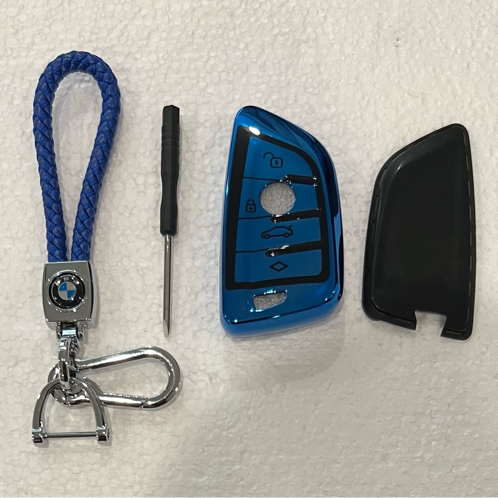 BMW Blue and Black Key Fob Set with Keychain